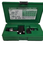 Greenlee RS232 Electronic Connector Panel Punch Unit. Designed to punch holes for 25-pin D-subminiature connectors in up to 16 gauge mild steel or 10 gauge aluminum. The unit punches the cutout and mounting slots in a single operation. Requires a 7/16-inc