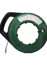 Greenlee 438-20 Steel Fish Tape. 200' length x 1/8"" width. Oil-tempered spring steel in a high-impact plastic case with viewing port and comfort grip handle. 400 lb maximum pull strength