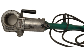 Greenlee 440 PortaThread Handheld Power Pipe Threader. Portable 1/2-inch to 2-inch pipe threading capacity. High-torque 115V AC motor with industrial-grade gearbox. Features a heavy-duty support arm to absorb torque during threading operations. Compatible